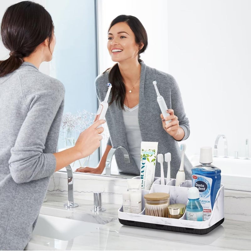 GFWARE Marble Bathroom Countertop Organizer - Detachable 7 Slots Kids Electric Toothbrush and Toothpaste Holde Drainage for Bathroom Accessories Organization Counter Vanity Storage, Black - Image 2